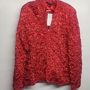 Addressing Woman Sz XL Elegant Red Zippered Lightweight Jacket NWT
